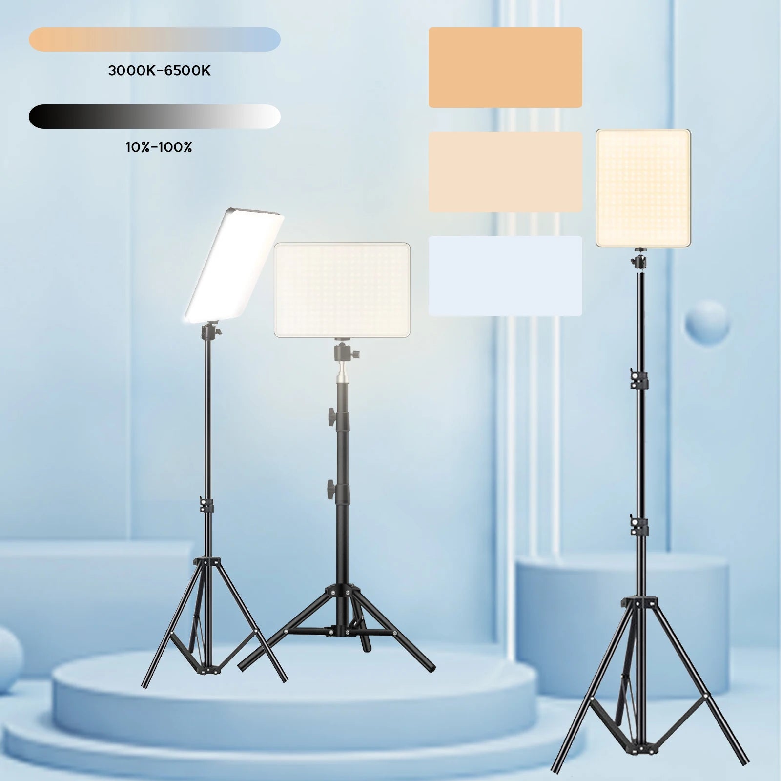LED video lights for conference photography, lighting for selfies, and a tripod-equipped photo studio lamp for live streaming on TikTok and Zoom