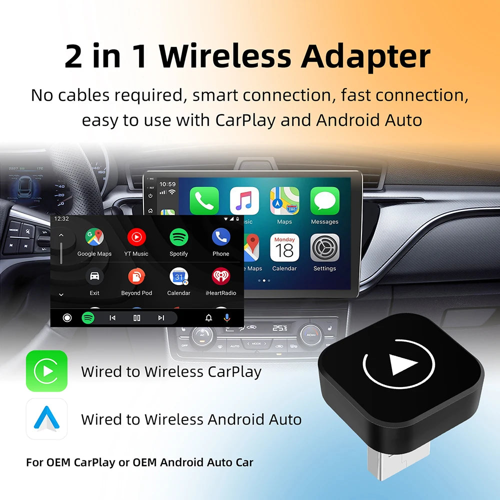 AI Smart Box Car Intelligent Systems for Wired CarPlay Cars with a 2-in-1 Wireless CarPlay Dongle and Wireless Android Auto Adapter