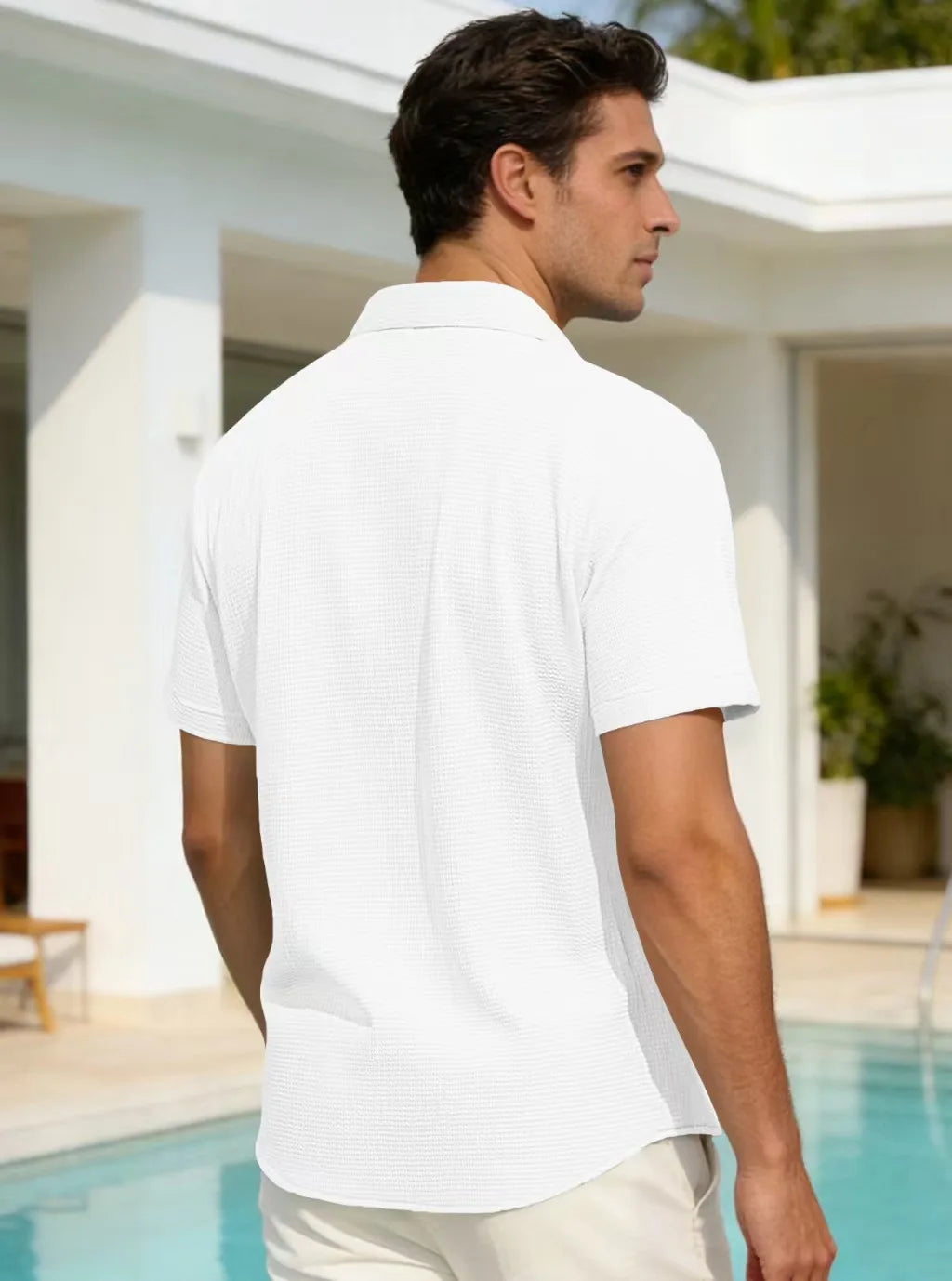 Men's Versatile Smart Casual Summer Solid Lapel Pocket Short Sleeve T-Shirt
