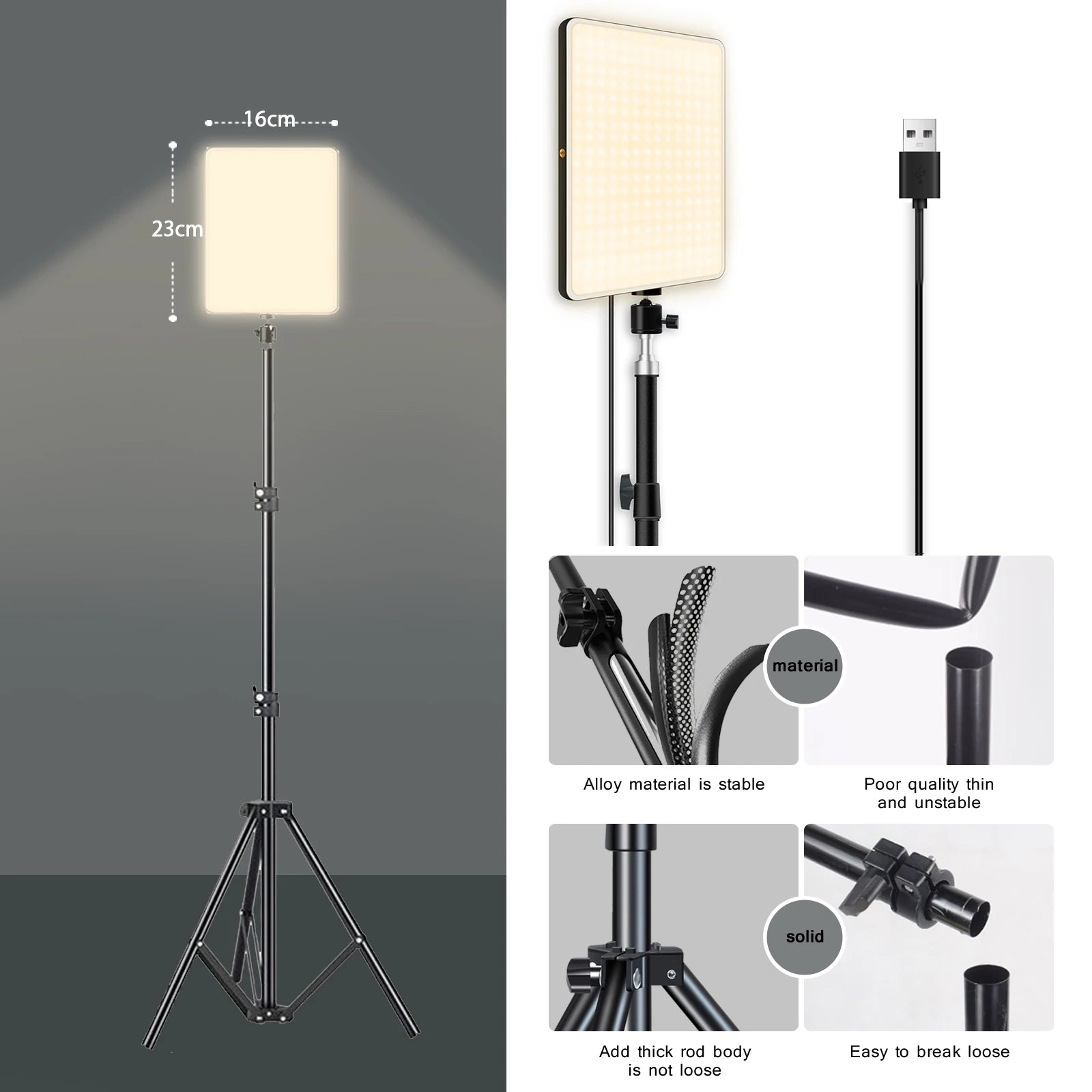 LED video lights for conference photography, lighting for selfies, and a tripod-equipped photo studio lamp for live streaming on TikTok and Zoom