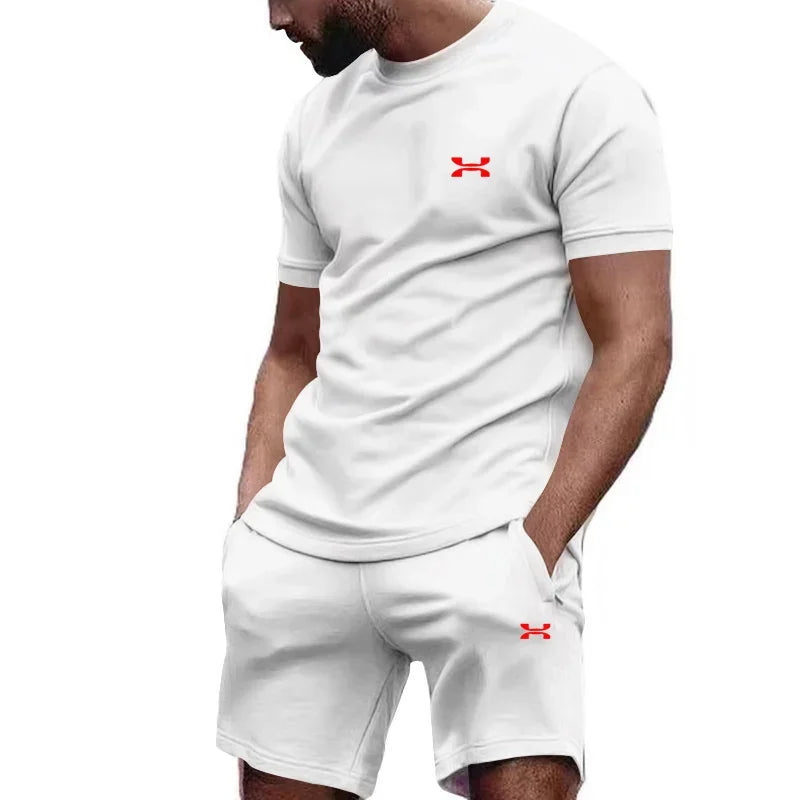 Men's casual shortsleeved shorts for the new summer, two-piece city street fashion T-shirt shorts, suit, and cool run hot sale