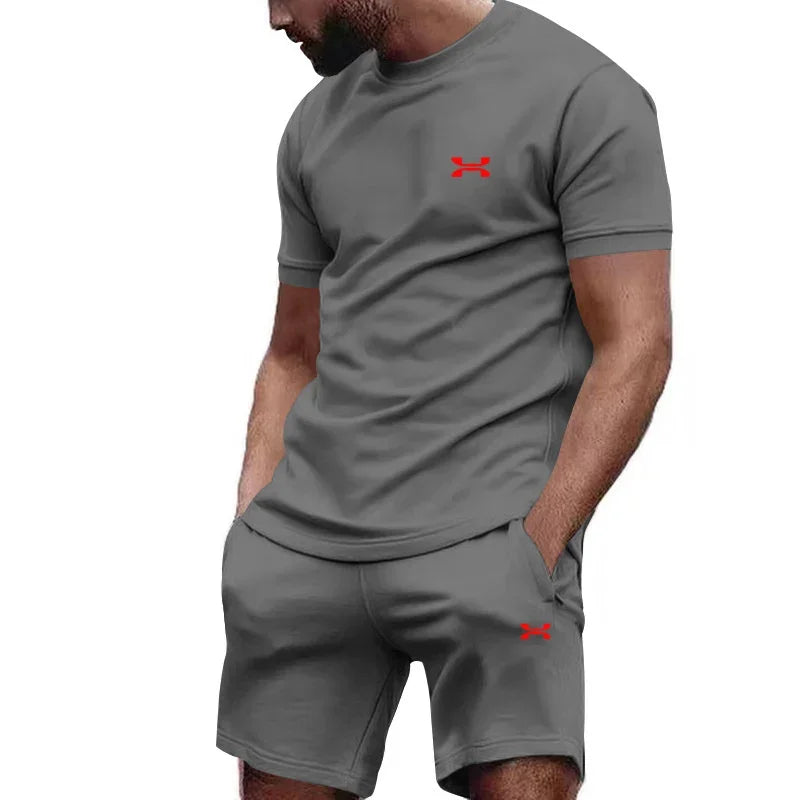 Men's casual shortsleeved shorts for the new summer, two-piece city street fashion T-shirt shorts, suit, and cool run hot sale