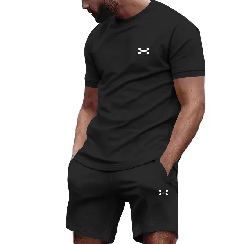 Men's casual shortsleeved shorts for the new summer, two-piece city street fashion T-shirt shorts, suit, and cool run hot sale