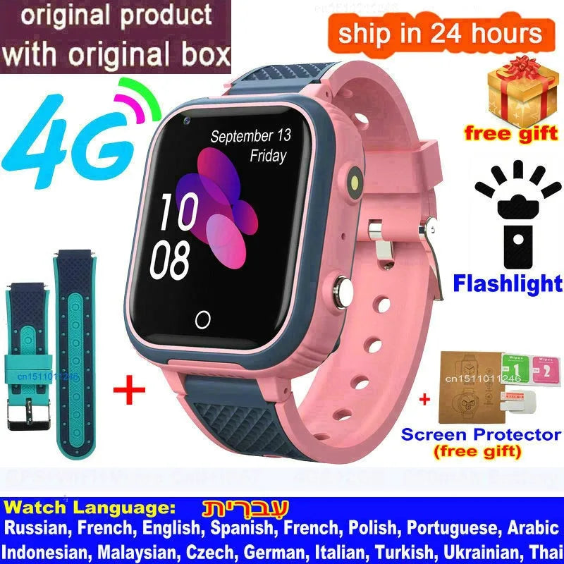 Kids' LT21 4G Smart Watch with GPS, WiFi, Video Call, SOS, IP67 Waterproof Design, Camera, Tracker, Location, and Phone