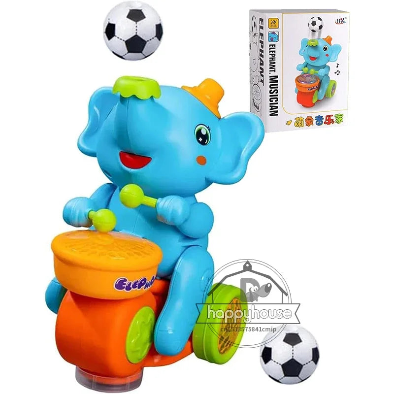 Children's Musical Walking Elephant Drummer Toys with LED Light Music, Sensory Activity Toys, Educational Toys