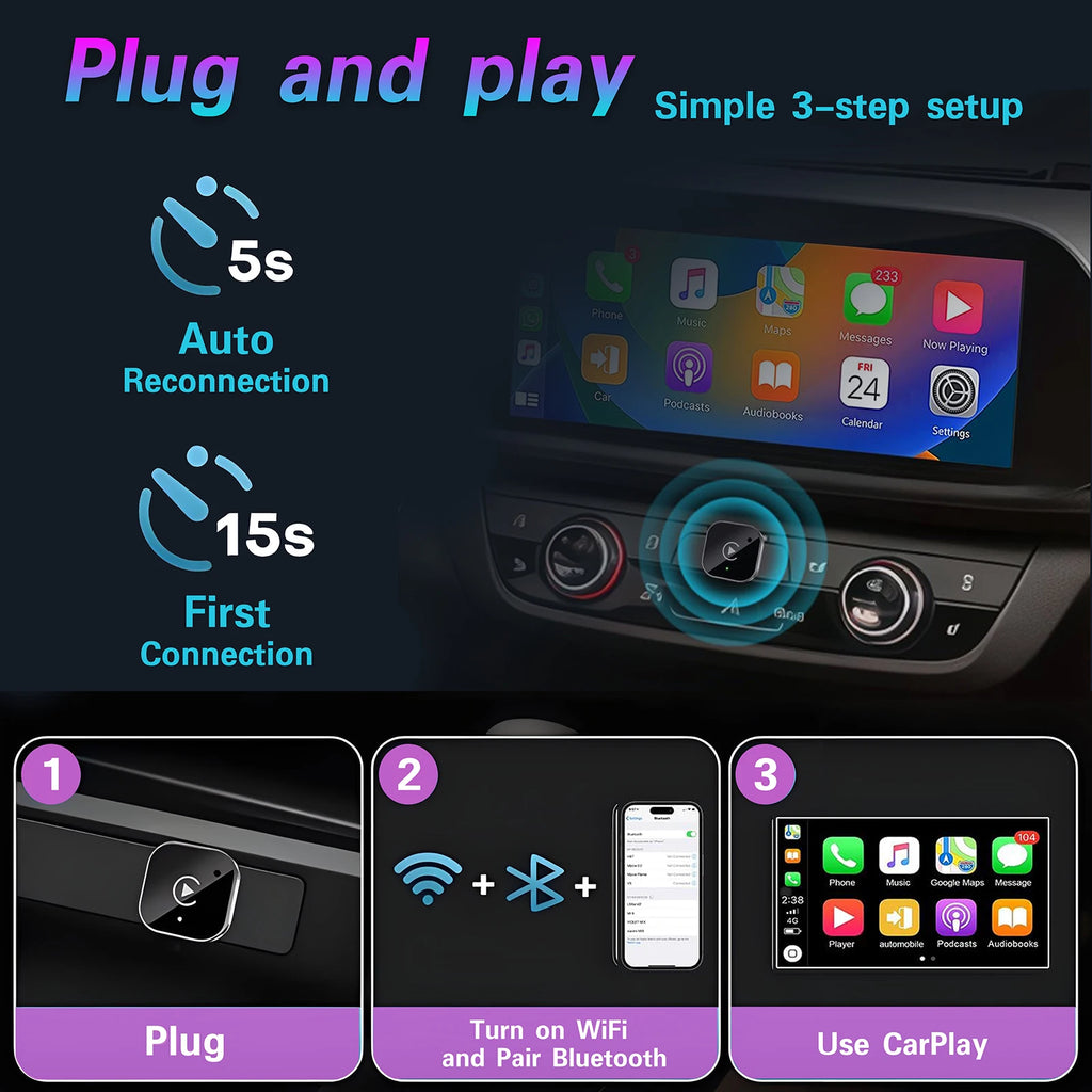 Improved Pionray Wireless CarPlay Adapter: Transform Wired to Wireless CarPlay with Stable Gearbox and No Delay