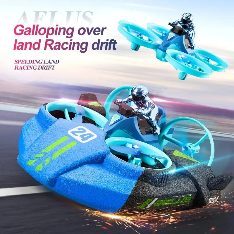 Children's RC Mini Drone Altitude Hold Headless Mode 3-in-1 Sea Land Air Flight 2.4G 6-Axis Quadcopter Boat RC Helicopter