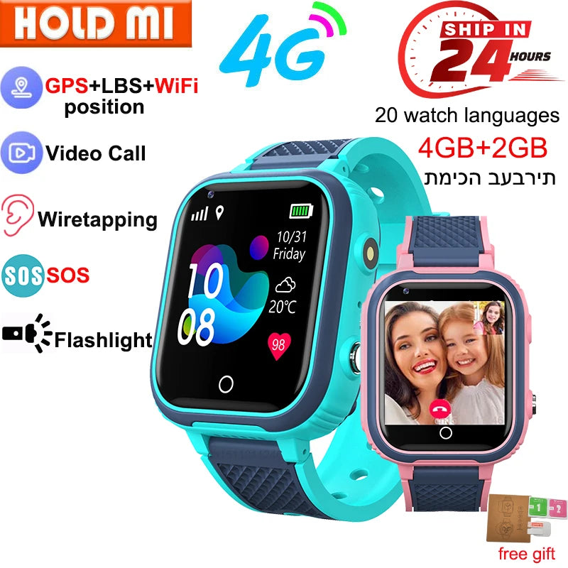 Kids' LT21 4G Smart Watch with GPS, WiFi, Video Call, SOS, IP67 Waterproof Design, Camera, Tracker, Location, and Phone