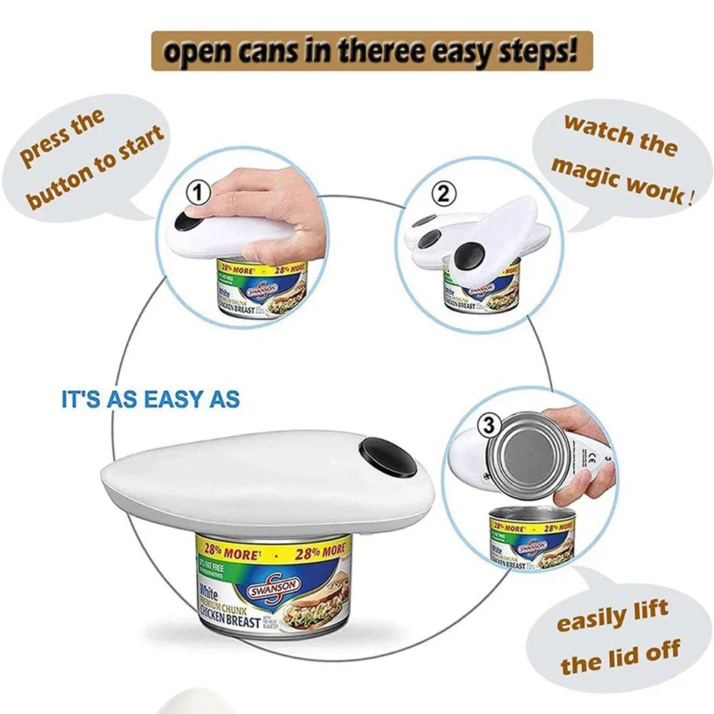 Battery-operated Electric Can Opener Automatic Jar Opener Smooth Edge Bottle Opener for All Types of Jars, Suitable for Weak Hands