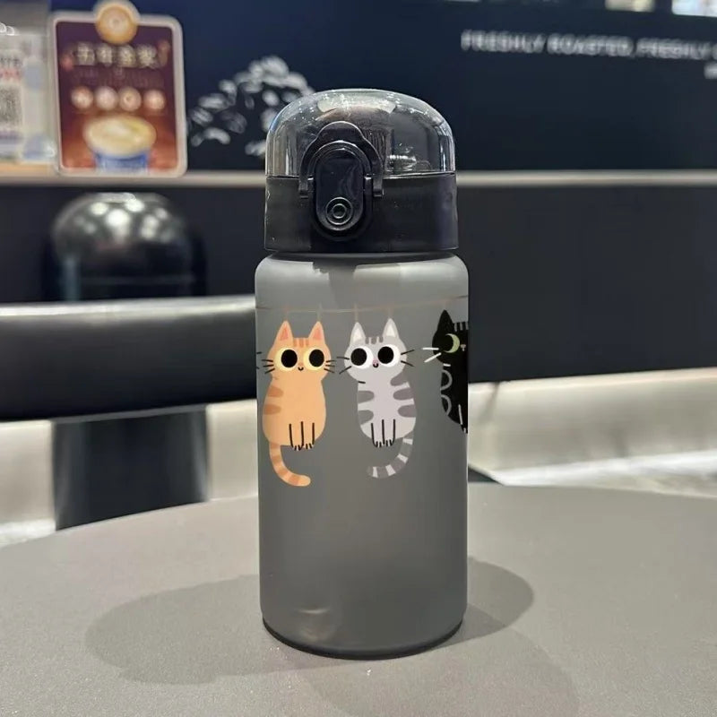 550ML Adorable Cat Print Water Bottle Straw Cup Plastic Cup for Children's Outdoor School Travel Drinking Water Bottle, 3D Printed