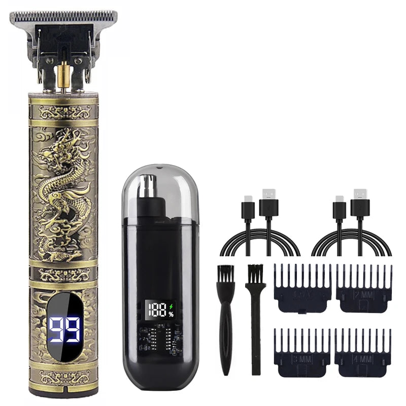 The T9 Vintage Men's Electric Hair Clipper Beard Trimmer/Rechargeable Hair Cutting Machine with Nose Hair Trimmer Kit is a great gift for a boyfriend.