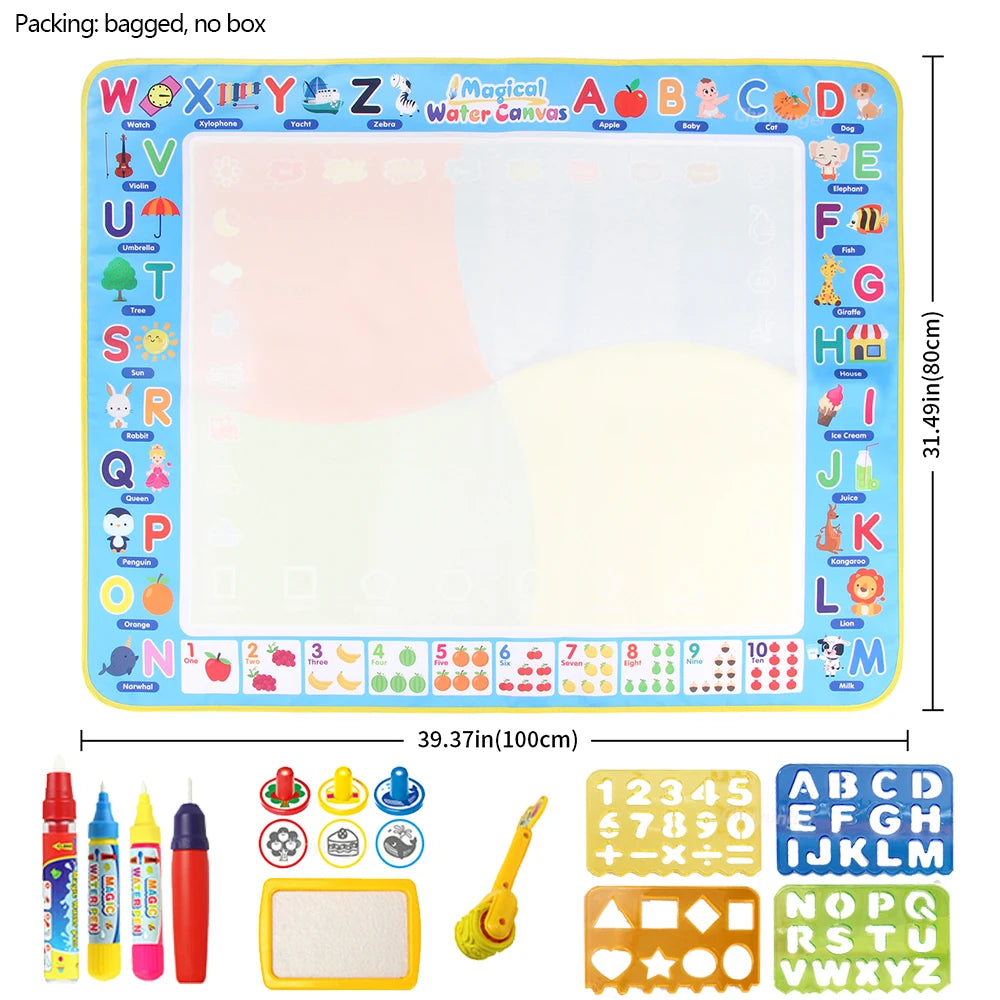 Doodle Montessori Painting 39x31 inches, 100x80 cm Magic Water Drawing Mat with Reusable Magic Pens, Children's Drawing Board Toy