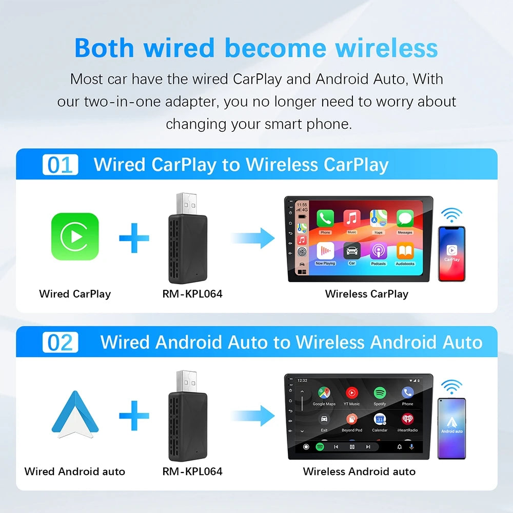 AI Smart Box Car Intelligent Systems for Wired CarPlay Cars with a 2-in-1 Wireless CarPlay Dongle and Wireless Android Auto Adapter