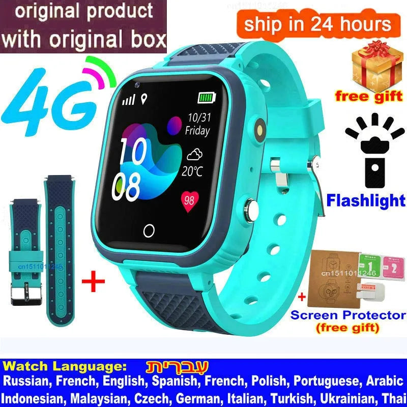 Kids' LT21 4G Smart Watch with GPS, WiFi, Video Call, SOS, IP67 Waterproof Design, Camera, Tracker, Location, and Phone