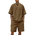 Men's Summer American-Style Loose High Street Hip-Hop Sport Short-Sleeved Set with Shorts, 100% Cotton, 2025