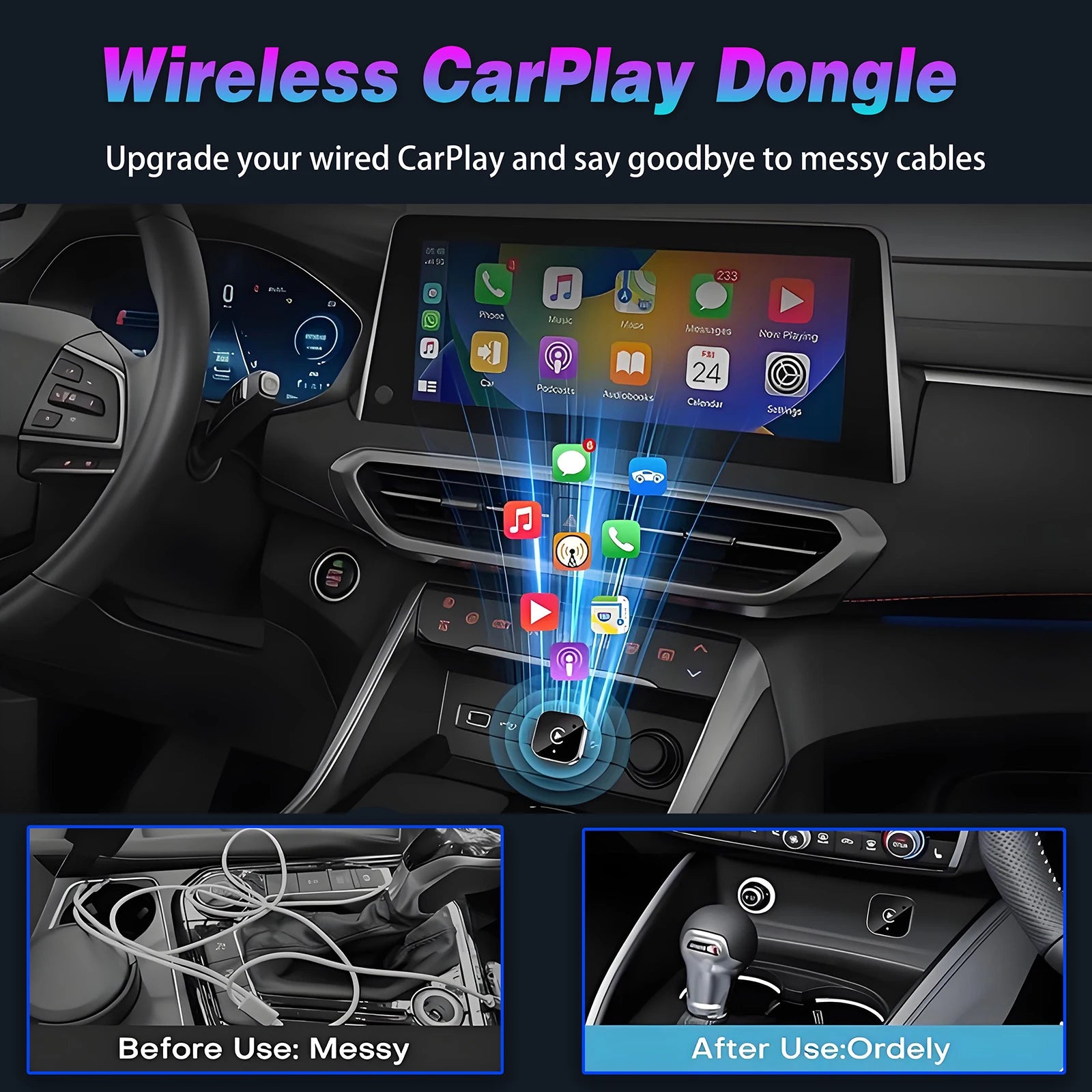Improved Pionray Wireless CarPlay Adapter: Transform Wired to Wireless CarPlay with Stable Gearbox and No Delay