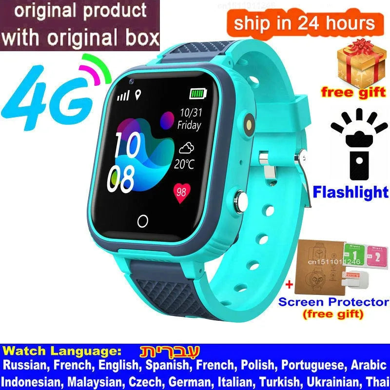 Kids' LT21 4G Smart Watch with GPS, WiFi, Video Call, SOS, IP67 Waterproof Design, Camera, Tracker, Location, and Phone