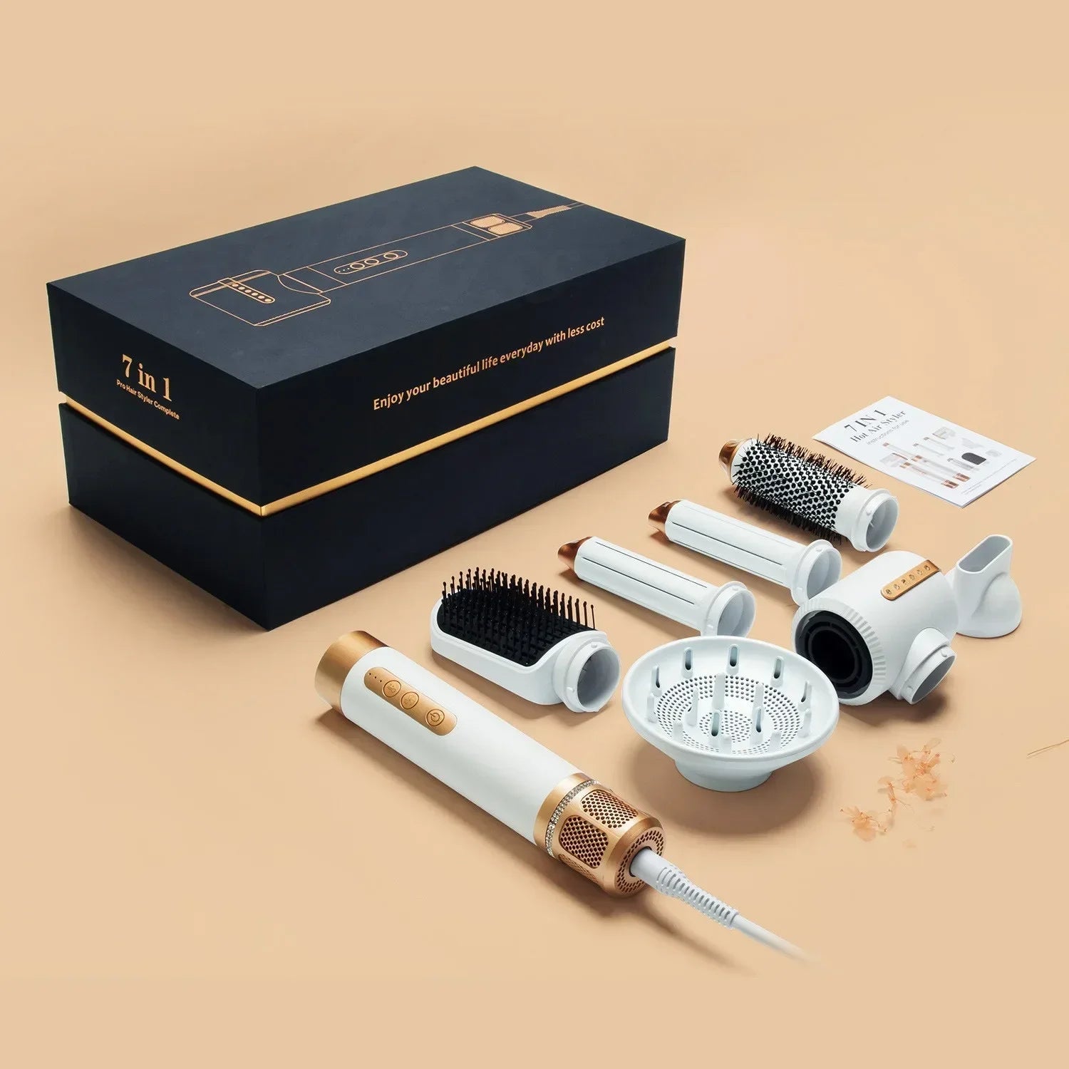 Professional Negative Ion Curling Iron Hair Straightener Brushless Motor High Speed Hair Dryer Hot Comb Set, 7-in-1 Hair Dryer