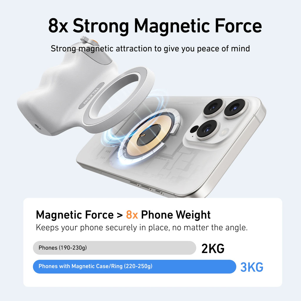 For iPhones and Android phones, TELESIN Phone Camera Shoot Hand Grip Magnetic Smart Phone Holder Shooting Aid Remote Control Handle