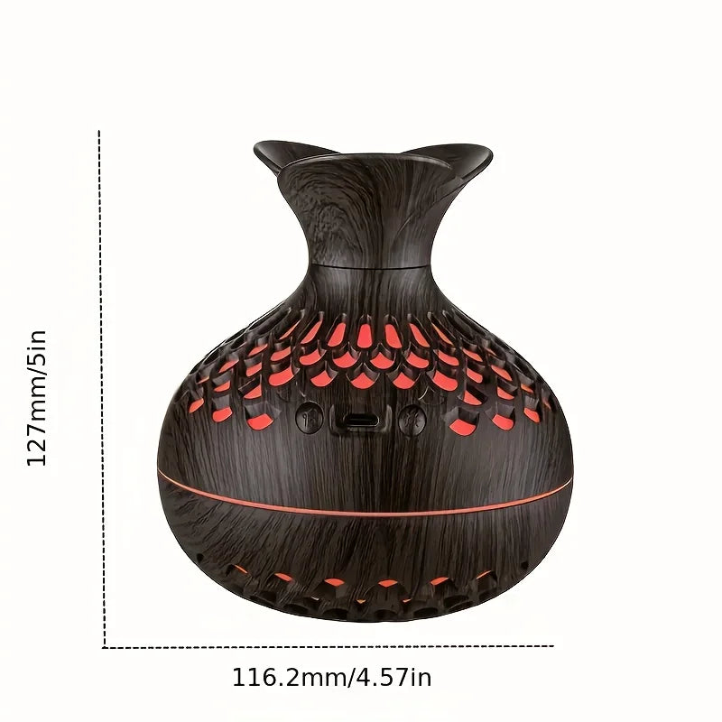 Aromatherapy essential oil diffuser, 300ml wooden vase, light, colourful, cool mist air humidifier, USB mini humidifier