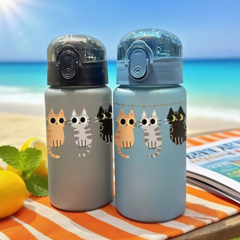 550ML Adorable Cat Print Water Bottle Straw Cup Plastic Cup for Children's Outdoor School Travel Drinking Water Bottle, 3D Printed