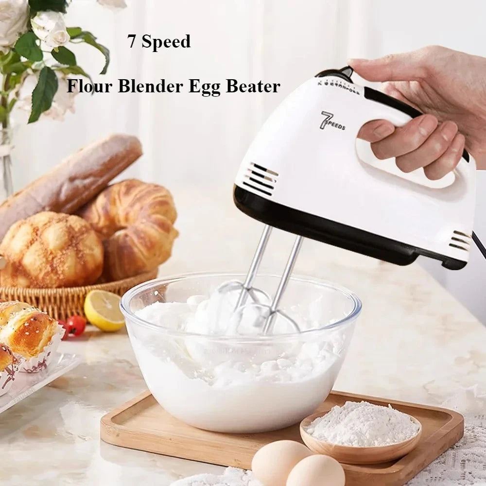 This multipurpose kitchen mixing appliance is a 7-speed electric hand mixer that automatically blends cream, eggs, cake, and dough.