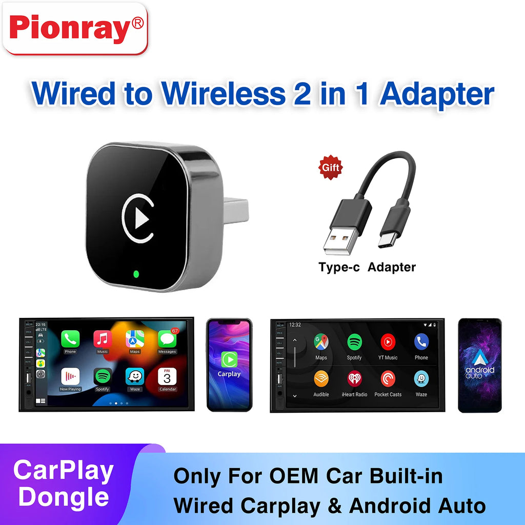 Improved Pionray Wireless CarPlay Adapter: Transform Wired to Wireless CarPlay with Stable Gearbox and No Delay