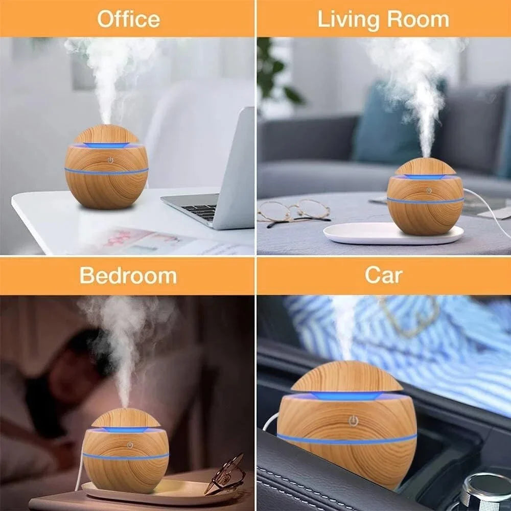 Mini Wood Grain Air Humidifier USB Ultrasonic Cool Mist Sprayer Essential Oil Fragrance Electric Air Aroma Diffuser Purifier