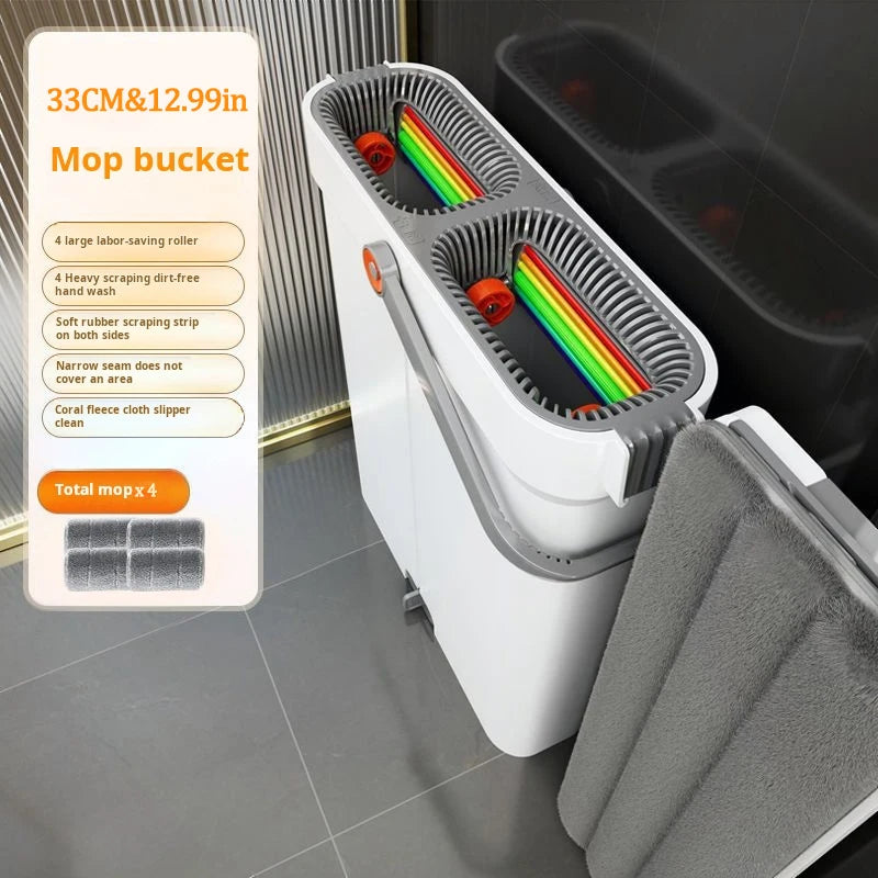Joybos 360 Spin Mop 33cm Bucket Set Hand-Free Flat Barrel Cleaning and Squeezing with Scraper for Use at Home with Wet and Dry Mop