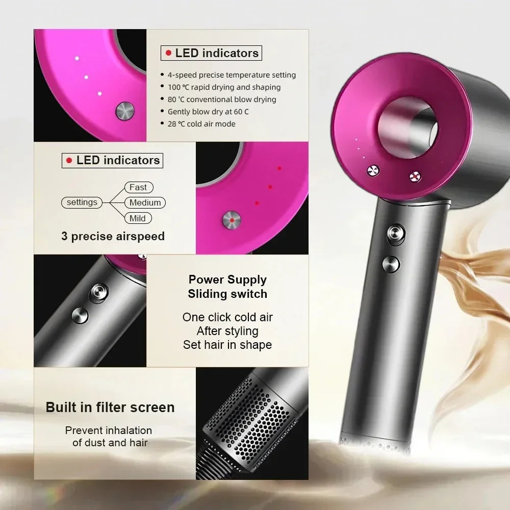 High-speed, blade-free negative ion hair dryer Silent, fast drying with high power Transportable, ideal for both home and travel