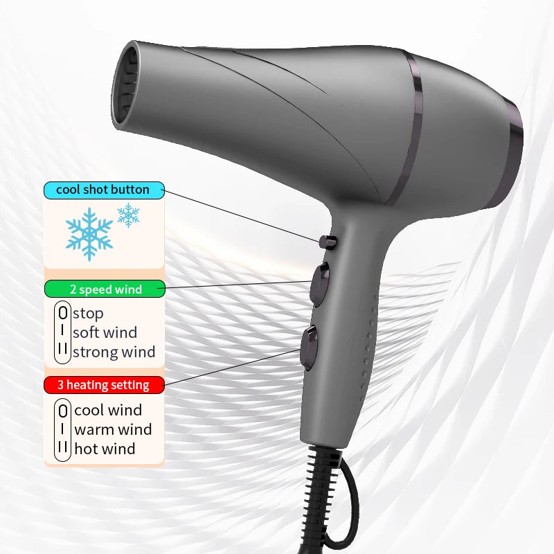 Popular 2200w High-Power Fast Drying Hair Dryer with Bass Noise Abatement for Home Hair Salons, Model 110V/220V