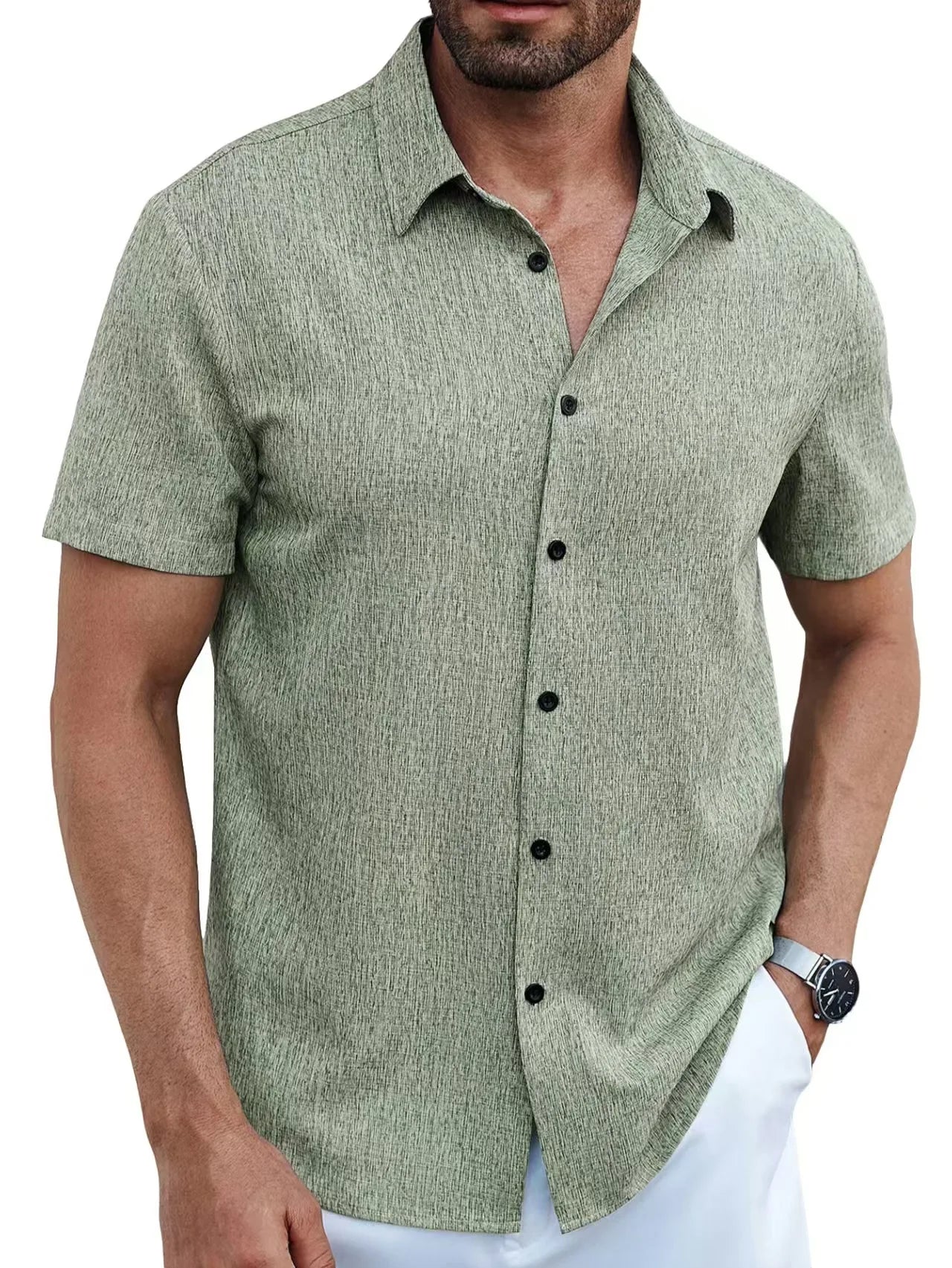 Men's New Lapel Short Sleeve Shirt for Summer: Adaptable Business Casual Top