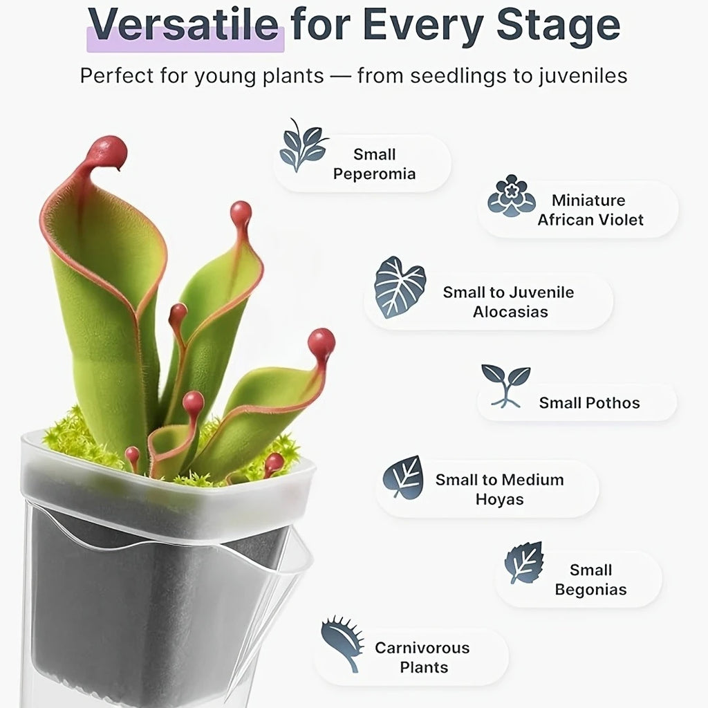 15 Self-Watering Plant Pots with Reservoirs for Mini Seedlings, Flowerpots, and Translucent Plastic Planters