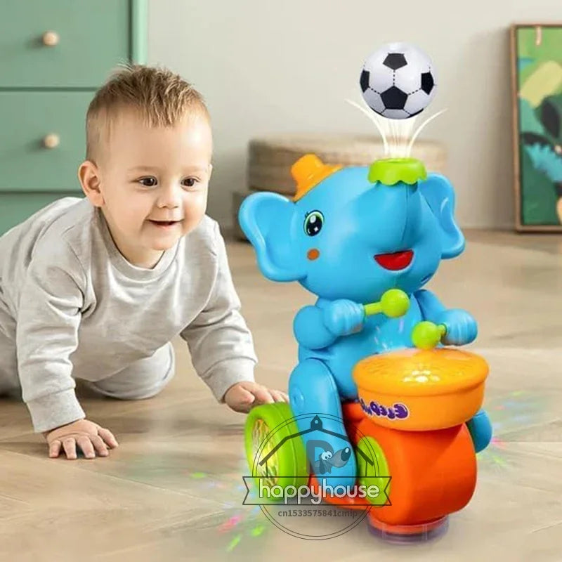 Children's Musical Walking Elephant Drummer Toys with LED Light Music, Sensory Activity Toys, Educational Toys