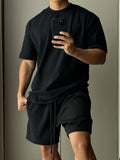 Men's Trendy European and American High Street Loose Sports and Leisure T-shirt, Pure Cotton Short Sleeved Shorts Set