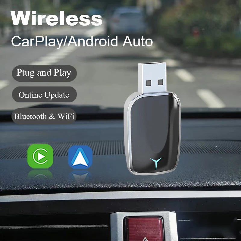 USB AI Smart Box Car Intelligent System 2-in-1 Wireless CarPlay Adapter with Android Auto Dongle Wired to Wireless Plug and Play