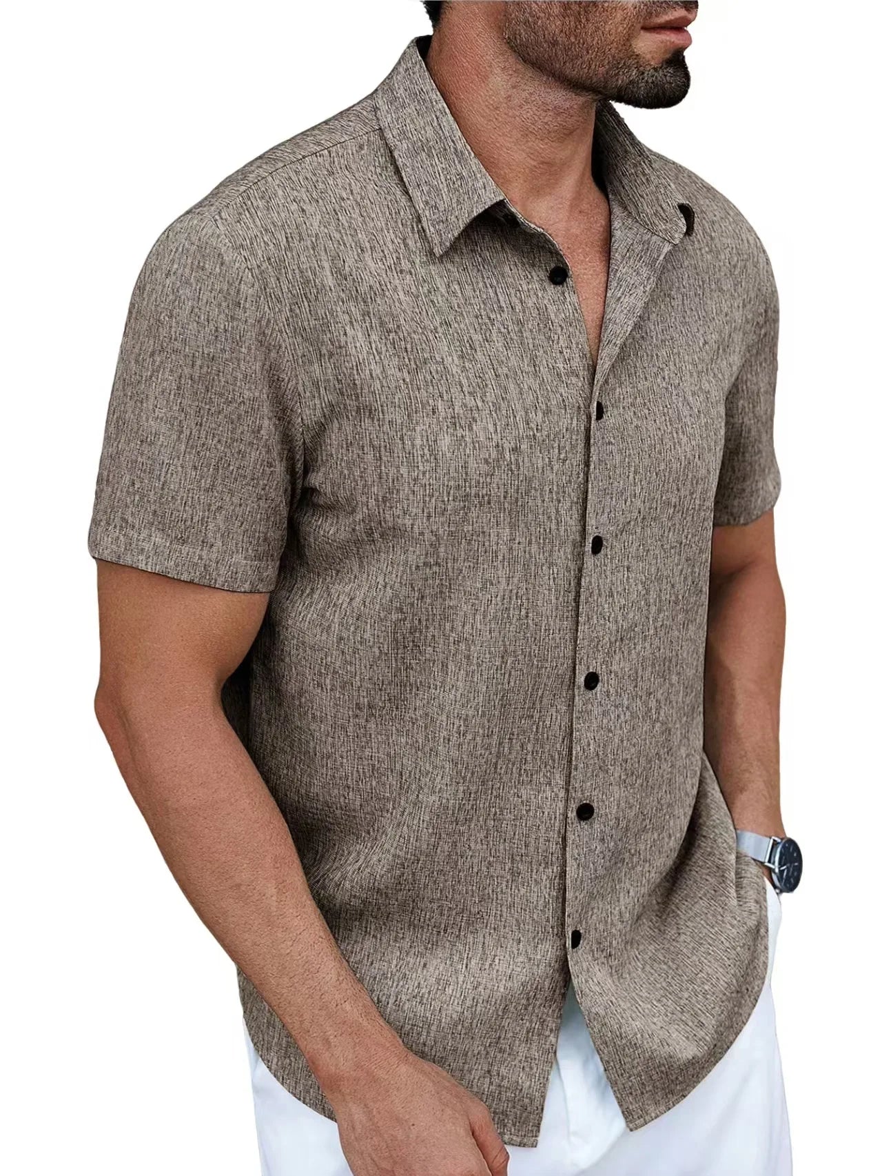 Men's New Lapel Short Sleeve Shirt for Summer: Adaptable Business Casual Top