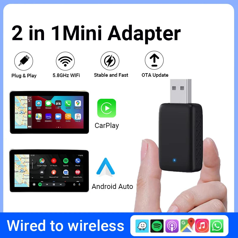 XUDA 2025 NEW Wireless Carplay and Android Auto 2in1 smart Mini Box WIFI BT Auto Connect For Toyota Volvo Benz MG Kia MAZDA FORD