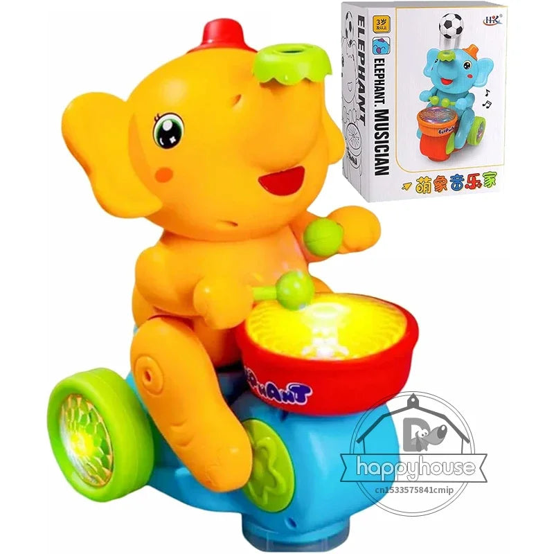 Children's Musical Walking Elephant Drummer Toys with LED Light Music, Sensory Activity Toys, Educational Toys