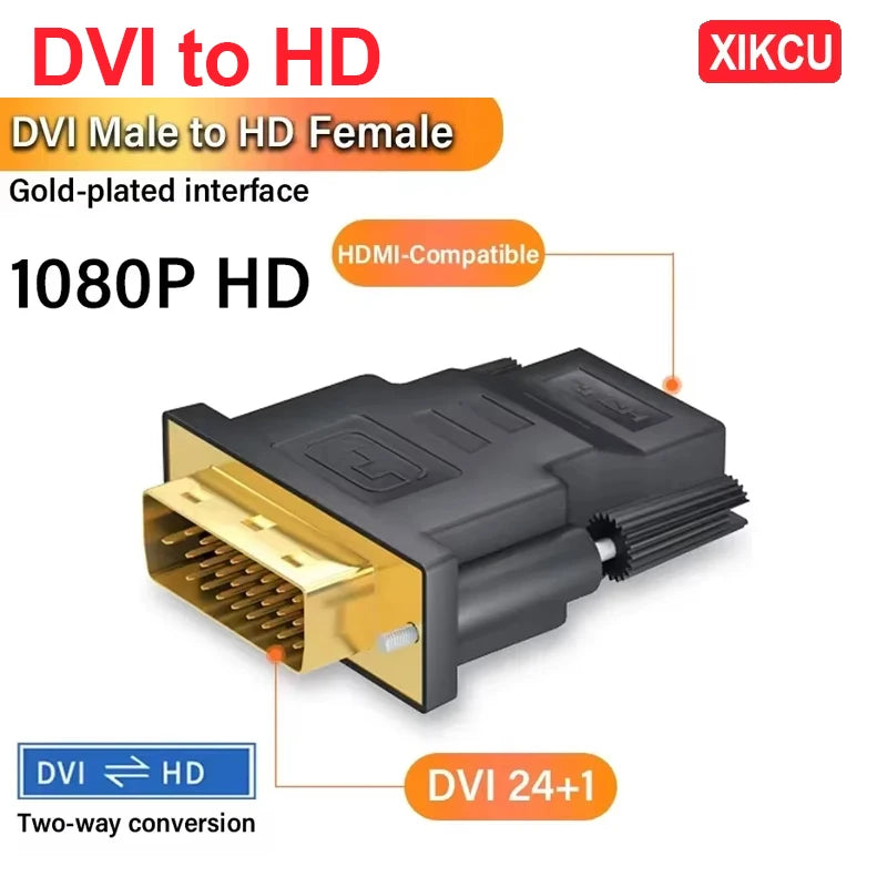 XIKCU 2025 DVI Male to HDMI-compatible Video Converter for PC HD TV Projector DVI to HDMI-Compatible Adapter DVI Plated Plug
