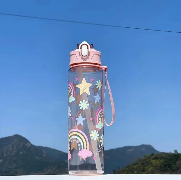 Kids' Summer Water Cup: 750ml Dinosaur Water Bottle with Silicone Straw and Leakproof Plastic Water Bottle