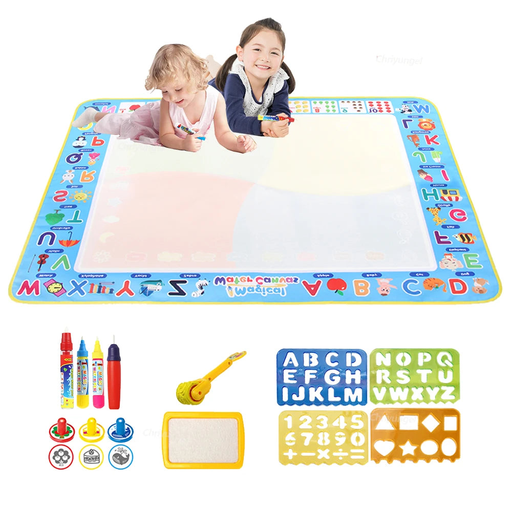 Doodle Montessori Painting 39x31 inches, 100x80 cm Magic Water Drawing Mat with Reusable Magic Pens, Children's Drawing Board Toy
