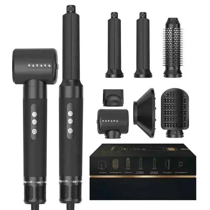 Professional Negative Ion Curling Iron Hair Straightener Brushless Motor High Speed Hair Dryer Hot Comb Set, 7-in-1 Hair Dryer