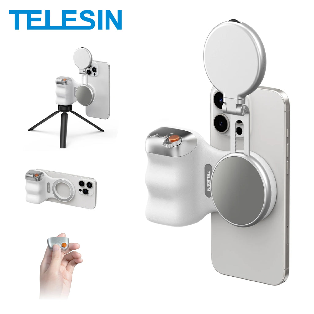 For iPhones and Android phones, TELESIN Phone Camera Shoot Hand Grip Magnetic Smart Phone Holder Shooting Aid Remote Control Handle