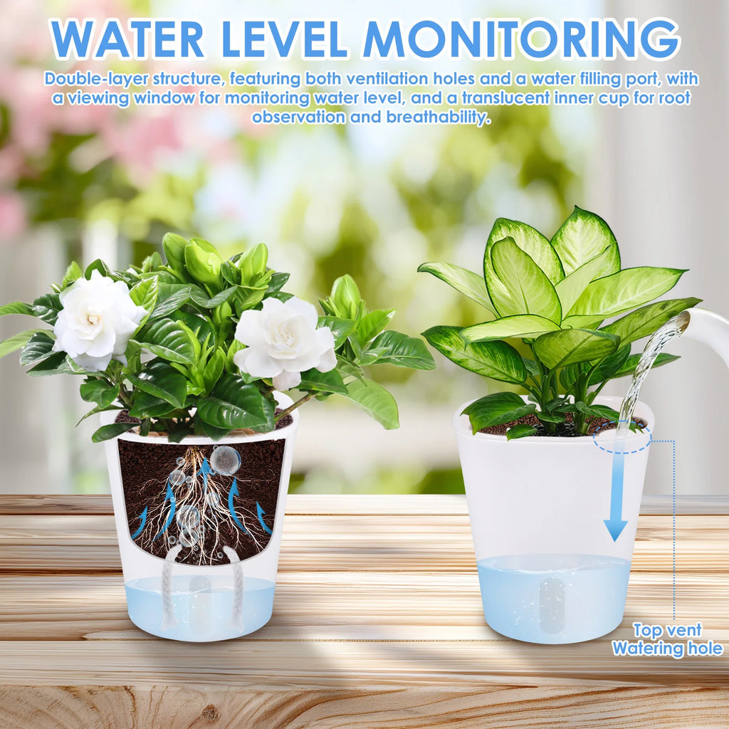 Ten Self-Watering Planters with Self-absorbing Flower Pots for Lazy Hydroponic Desktop Decorations Made of Translucent Plastic