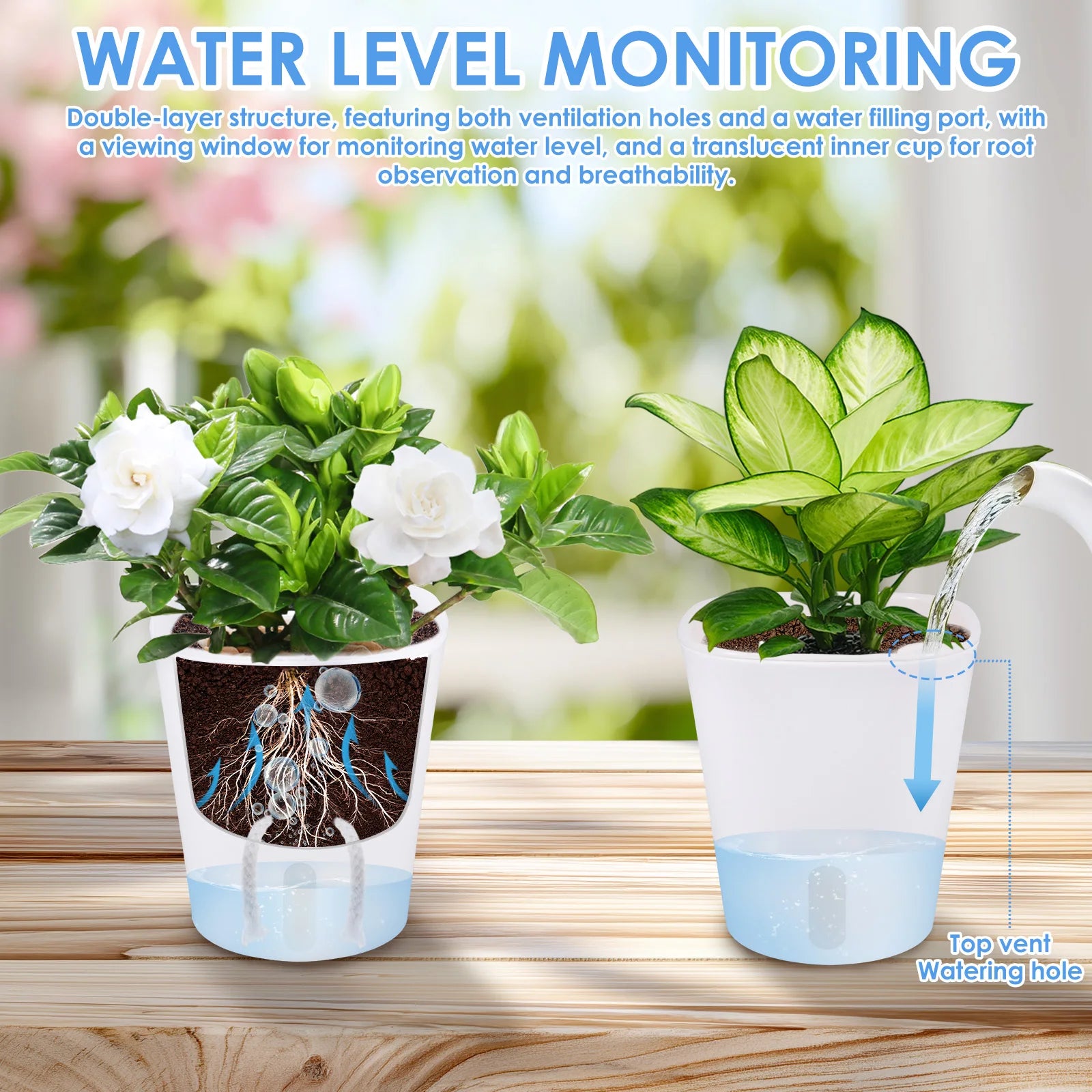 Ten Self-Watering Planters with Self-absorbing Flower Pots for Lazy Hydroponic Desktop Decorations Made of Translucent Plastic