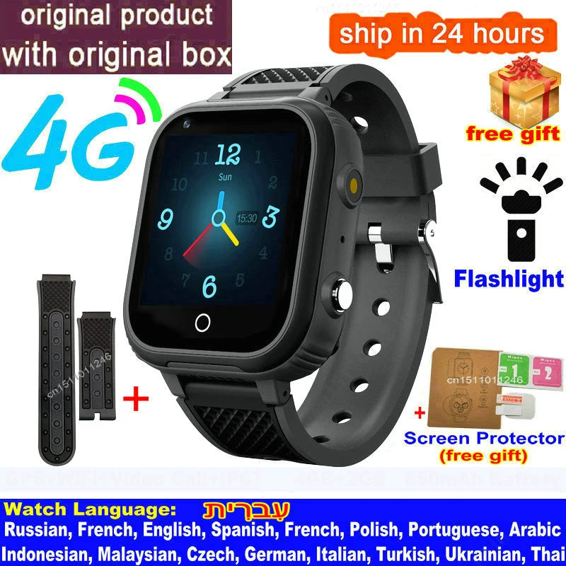 Kids' LT21 4G Smart Watch with GPS, WiFi, Video Call, SOS, IP67 Waterproof Design, Camera, Tracker, Location, and Phone