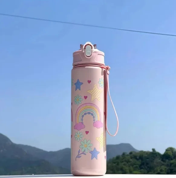 Kids' Summer Water Cup: 750ml Dinosaur Water Bottle with Silicone Straw and Leakproof Plastic Water Bottle