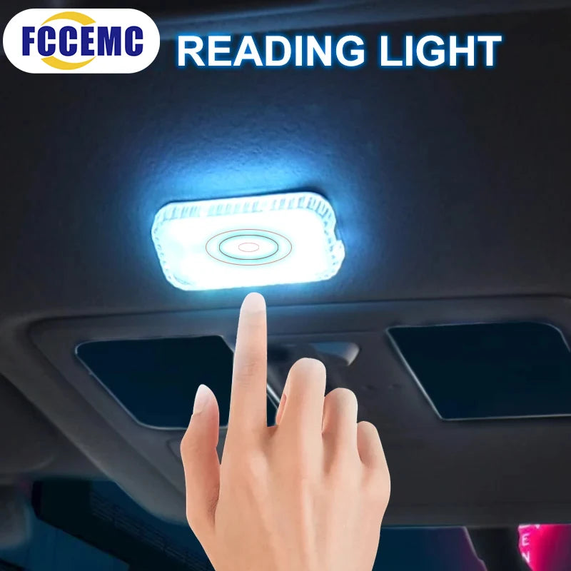 Mini Wireless LED Touch Light for Car Interior Lighting, Auto Roof, Ceiling, Door, Foot, and Trunk Storage Box with USB Charging