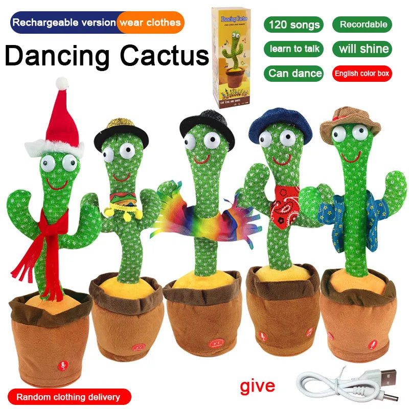 Glowing Stuffed Toy for Baby Boys and Girls with Clothes, Dancing Talking Cactus Toys, Singing, Mimicking, Recording, and Repeating What You Say
